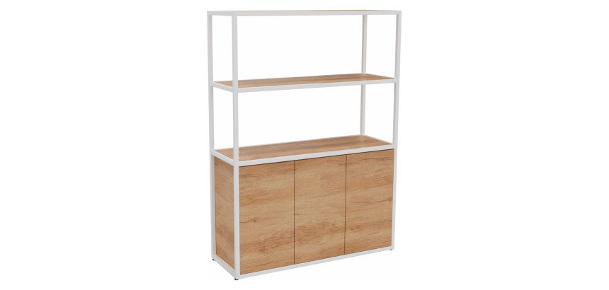 Bibliothèque Lumya L 120 x P 41,5 x H 162 cm module départ structure métal blanc 3 portes