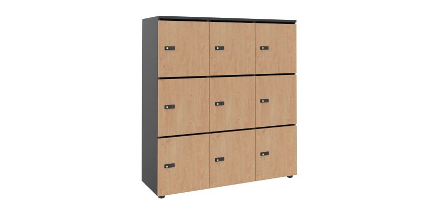 Casier de rangement de bureau Flexycaz 9 portes individuelles 3 x 3 cases L 120 x P 42 x H 131,4 cm +clé pass