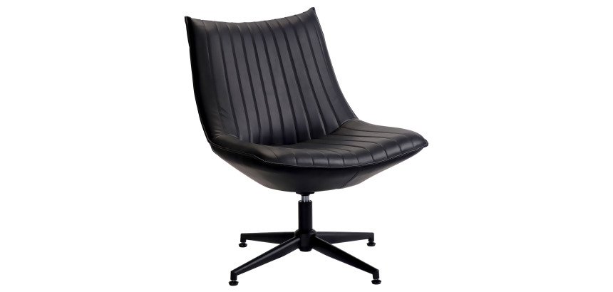 Fauteuil pivotant Edgar - Simili cuir noir - Pieds métal noirs
