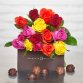 Bouquet de 15 roses Arlequin + ballotin de 570 g de rochers chocolat