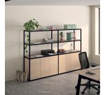 Bibliothèque Milea L 120 x P 41,5 x H 162 cm module départ structure métal noir 3 portes