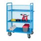 Carrello MG460 03N con 3 sponde in rete e 2 piani in lamiera, 1116 x 694 x 1500 mm
