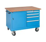 Banco da lavoro monoblocco RXM 120 02 su ruote con cassettiera e vano con ante, 1200 x 700 x 895 mm