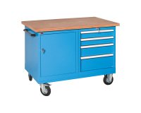Banco da lavoro monoblocco RXM 120 02 su ruote con cassettiera e vano con ante, 1200 x 700 x 895 mm
