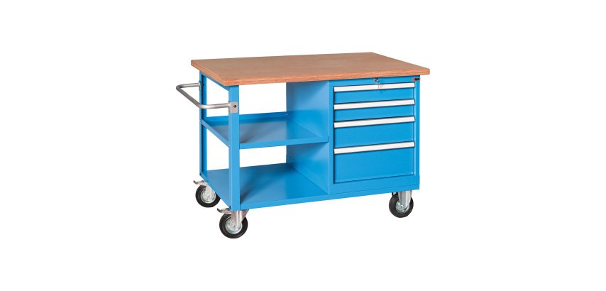 Banco da lavoro monoblocco RXM 120 01 su ruote con cassettiera e piano, 1200 x 700 x 895 mm