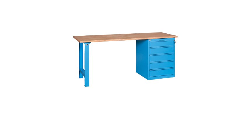 Banco da lavoro componibile XL 150 10 su ruote con 5 cassetti, 1500 x 700 x 865 mm