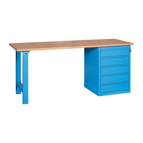 Banco da lavoro componibile XL 150 10 su ruote con 5 cassetti, 1500 x 700 x 865 mm