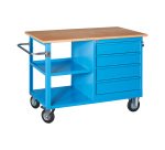 Banco da lavoro monoblocco XLM 120 01 su ruote con 4 cassetti e vano a giorno, 1200 x 700 x 905 mm