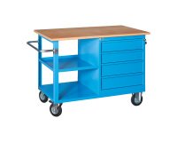 Banco da lavoro monoblocco XLM 120 01 su ruote con 4 cassetti e vano a giorno, 1200 x 700 x 905 mm