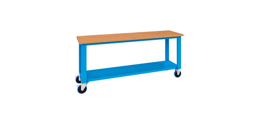 Banco da lavoro monoblocco su ruote MG 144 con piano in legno, 2000 x 700 x 905 mm