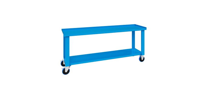 Banco da lavoro monoblocco su ruote MG 134 con piano in lamiera, 2000 x 700 x 870 mm