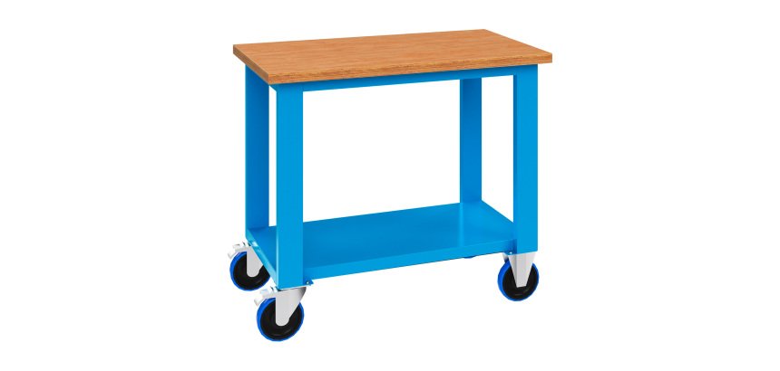 Banco da lavoro monoblocco su ruote MG 142 con piano in legno, 1000 x 700 x 905 mm