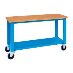 Banco da lavoro monoblocco su ruote MG 143 con piano in legno, 1500 x 700 x 905 mm