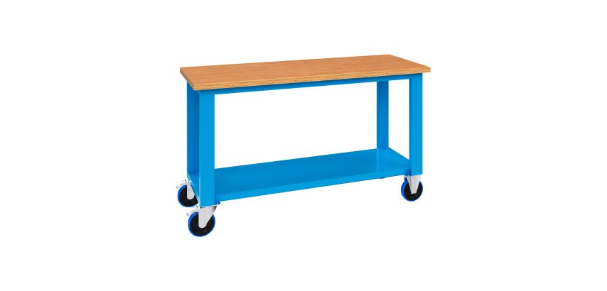 Banco da lavoro monoblocco su ruote MG 143 con piano in legno, 1500 x 700 x 905 mm