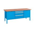 Banco da lavoro BX 200 06 con 3 cassetti e 2 vani con ante, 2000 x 700 x 870 mm