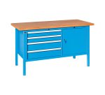 Banco da lavoro BX 150 01 con 4 cassetti e vano con anta, 1500 x 700 x 870 mm