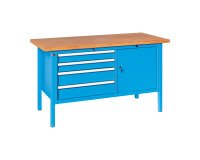 Banco da lavoro BX 150 01 con 4 cassetti e vano con anta, 1500 x 700 x 870 mm