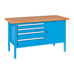 Banco da lavoro BX 150 01 con 4 cassetti e vano con anta, 1500 x 700 x 870 mm