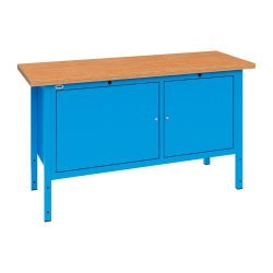 Banco da lavoro BX 150 03 con 2 vani con ante, 1500 x 700 x 870 mm
