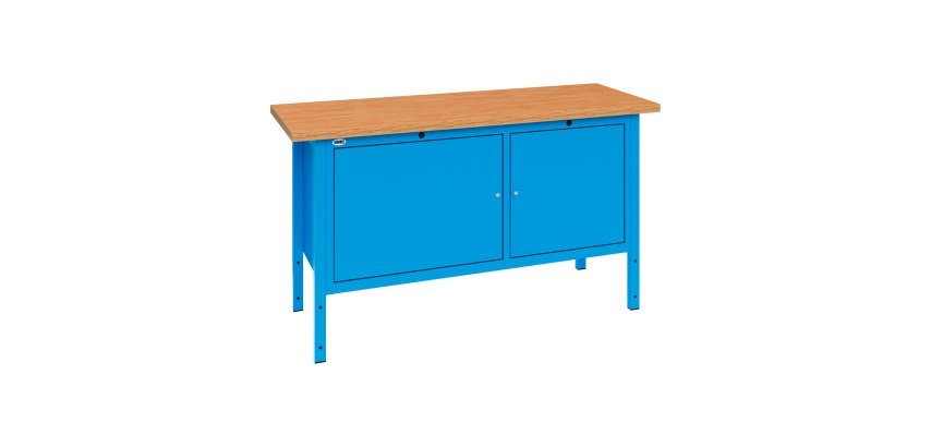 Banco da lavoro BX 150 03 con 2 vani con ante, 1500 x 700 x 870 mm