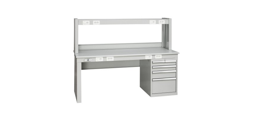 Banco elettrico BE121/B  con sopralzo e cassettiera, 2000 x 800 x 1540 mm