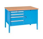 Banco da lavoro BX 120 02 con 4 cassetti e vano con anta, 1200 x 700 x 870 mm