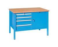 Banco da lavoro BX 120 02 con 4 cassetti e vano con anta, 1200 x 700 x 870 mm