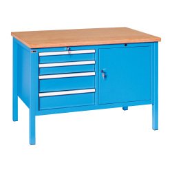 Banco da lavoro BX 120 02 con 4 cassetti e vano con anta, 1200 x 700 x 870 mm