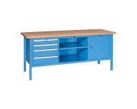 Banco da lavoro BX 200 01 con 4 cassetti, vano a giorno e vano con anta, 2000 x 700 x 870 mm