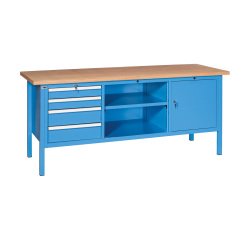 Banco da lavoro BX 200 01 con 4 cassetti, vano a giorno e vano con anta, 2000 x 700 x 870 mm