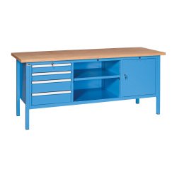 Banco da lavoro BX 200 01 con 4 cassetti, vano a giorno e vano con anta, 2000 x 700 x 870 mm