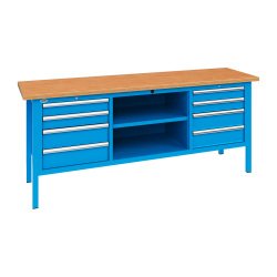 Banco da lavoro BX 200 02 con 8 cassetti e vano a giorno, 2000 x 700 x 870 mm