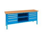 Banco da lavoro BX 200 02 con 8 cassetti e vano a giorno, 2000 x 700 x 870 mm