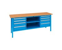 Banco da lavoro BX 200 02 con 8 cassetti e vano a giorno, 2000 x 700 x 870 mm