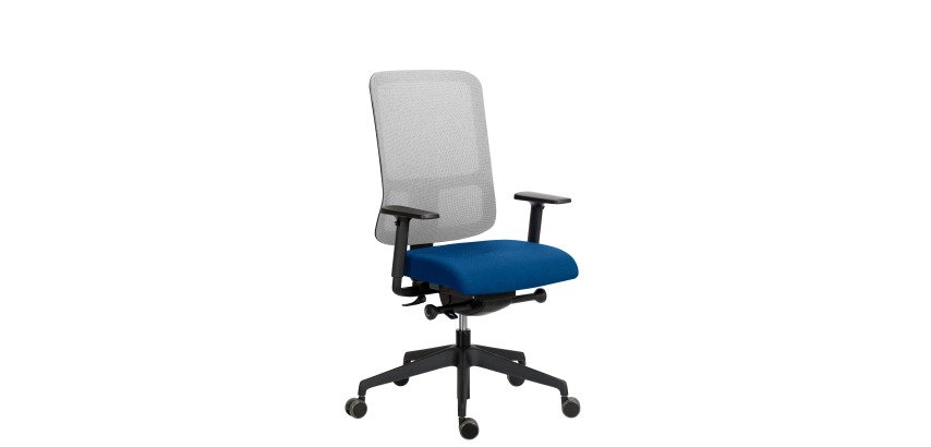 Chaise de bureau ergonomique Sitizen, mécanisme synchrone avec réglage de la profondeur d'assise, tissu non feu et maille, dossier gris, avec ou sans accoudoirs, pieds noirs