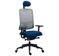 Chaise de bureau ergonomique Sitizen - Mécanisme synchrone -Tissu et maille - Dossier gris - Avec ou sans accoudoirs -Pieds noirs - Appui tête