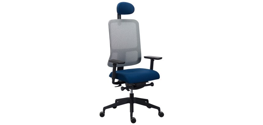 Chaise de bureau ergonomique Sitizen - Mécanisme synchrone -Tissu et maille - Dossier gris - Avec ou sans accoudoirs -Pieds noirs - Appui tête