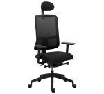 Chaise de bureau ergonomique Sitizen - Mécanisme synchrone avec profondeur d'assise réglable - Tissu et maille - Noir - avec ou sans accoudoirs - Pieds noirs - Appui tête