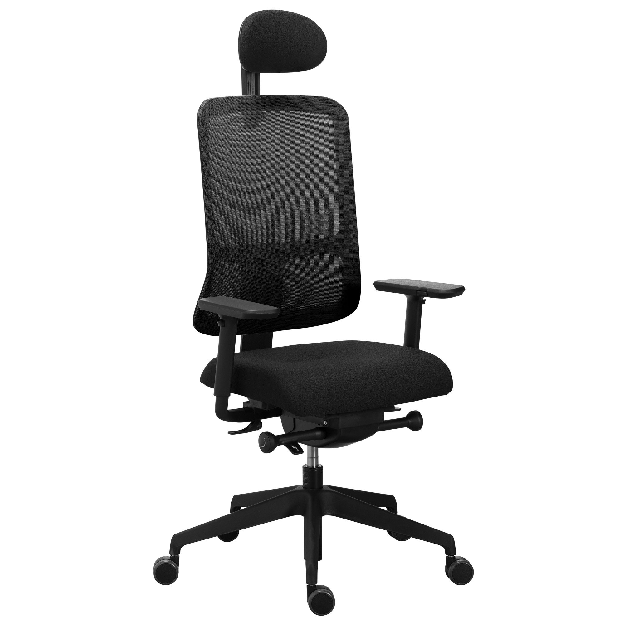 Chaise de bureau ergonomique Sitizen - Mécanisme synchrone avec profondeur d'assise réglable - Tissu et maille - Noir - avec ou sans accoudoirs - Pieds noirs - Appui tête