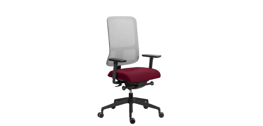 Chaise de bureau ergonomique Sitizen, mécanisme synchrone avec réglage de la profondeur d'assise, tissu non feu et maille, dossier gris, avec ou sans accoudoirs, pieds noirs