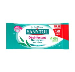 Pack  2 + 1 packages of 120 Sanytol Maxi Format Eucalyptus disinfectant surface cleaning wipes