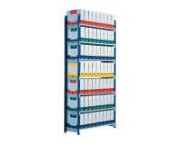 Scaffale modulo base ed aggiuntivo Paperflow Rang'Eco blu l 125 x p 34 x h 200 cm con ripiani e copriripiano opzionali