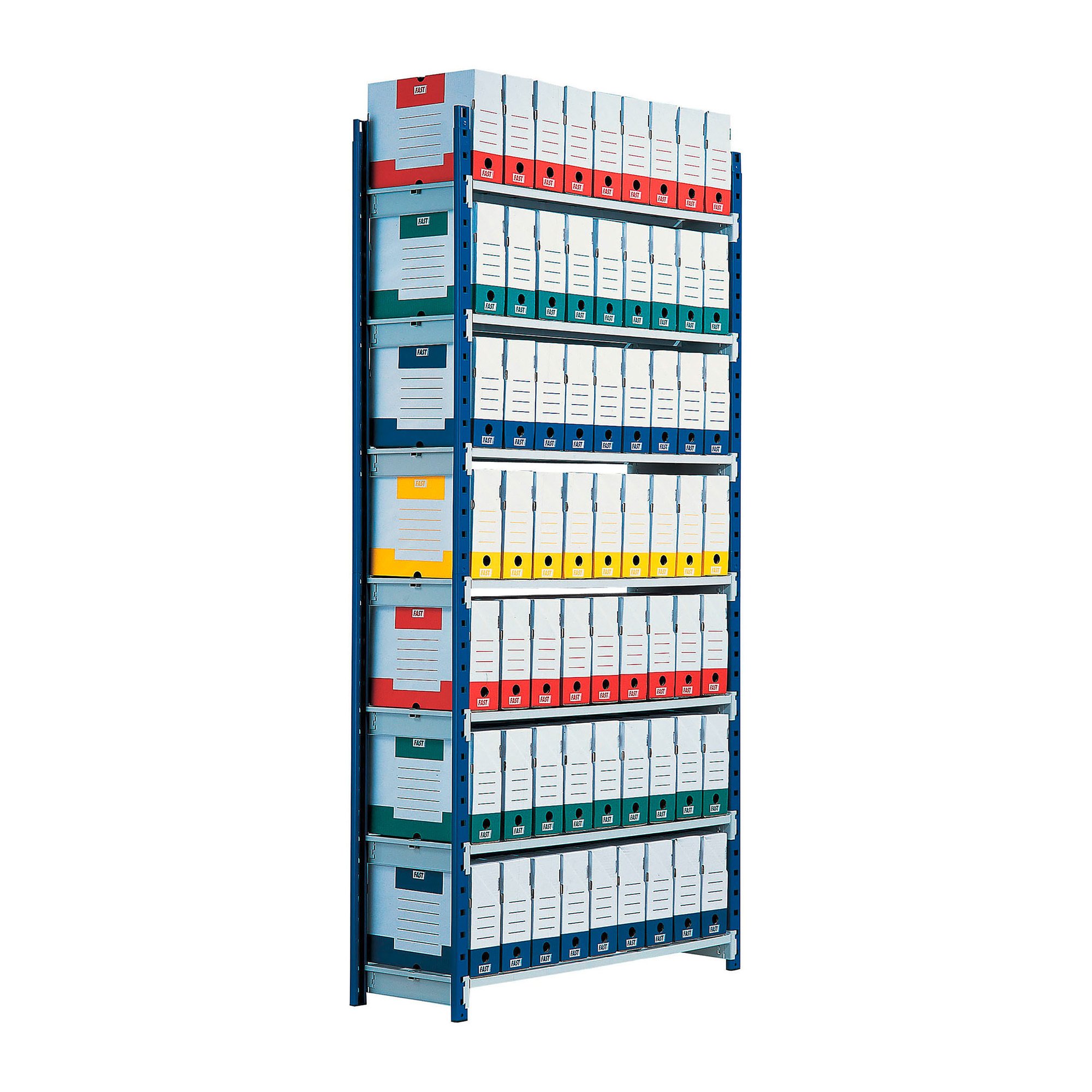 Scaffale modulo base ed aggiuntivo Paperflow Rang'Eco blu l 125 x p 34 x h 200 cm con ripiani e copriripiano opzionali