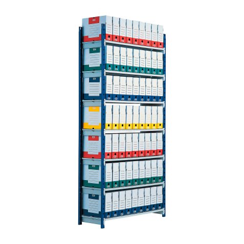 Scaffale modulo base ed aggiuntivo Paperflow Rang'Eco blu l 125 x p 34 x h 200 cm con ripiani e copriripiano opzionali