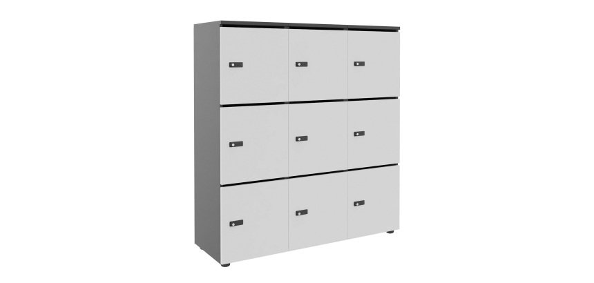 Casier de rangement de bureau Flexycaz 9 portes individuelles 3 x 3 cases L 120 x P 42 x H 131,4 cm +clé pass