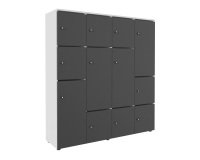 Casier flexycaz 16 cases blanc 4 x 4 cases l 160 x p 42 x h 173,5 + pass - 8 portes individuelles + 4 doubles - Carbone