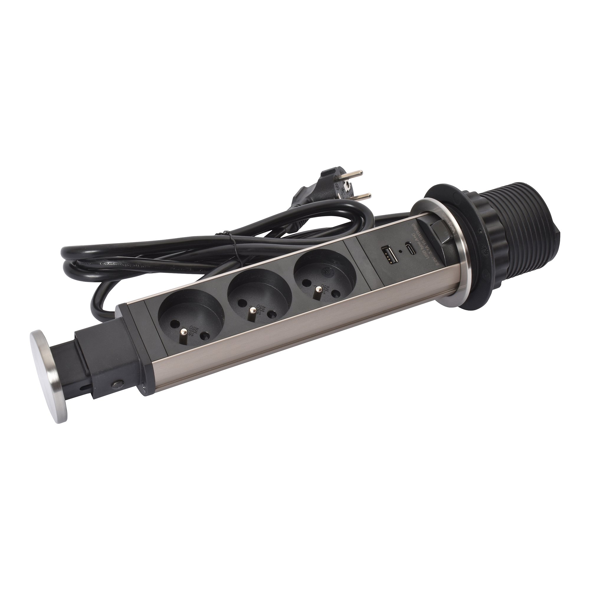 Inbouwbare stekkerdoos Incara Tower 60 3 stopcontacten 2P+T + 1 USB-A + USB-C
