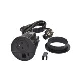 Prise encastrable Incara Disq80 1 prise 2p + t + usb a - usb C + passe câble noir