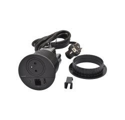 Eingebaute Steckdose Incara Disq80 1 Steckdose 2p + T + USB A - USB C + schwarzer Kabeldurchlass