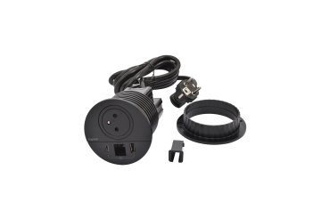 Inbouwstopcontact Incara Disq80 1 stopcontact 2P + T + USB-A - USB-C + kabeldoorvoer zwart